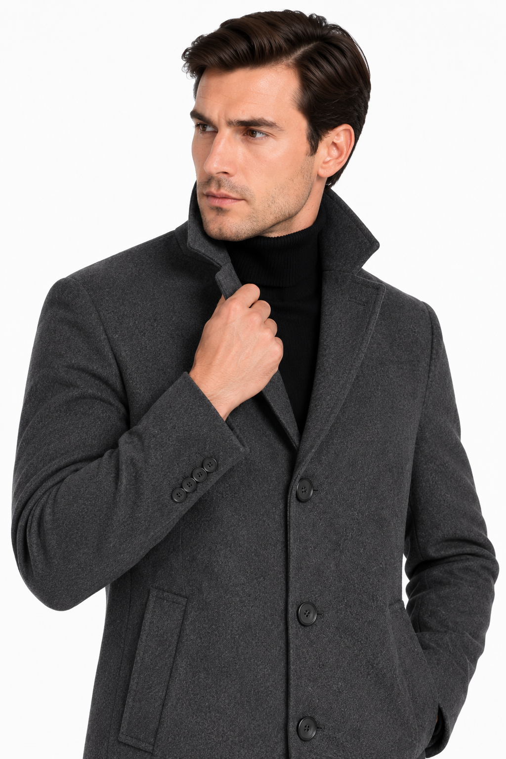 Men’s Charcoal Grey Wool Blend Overcoat | Knee Length Tailored Coat