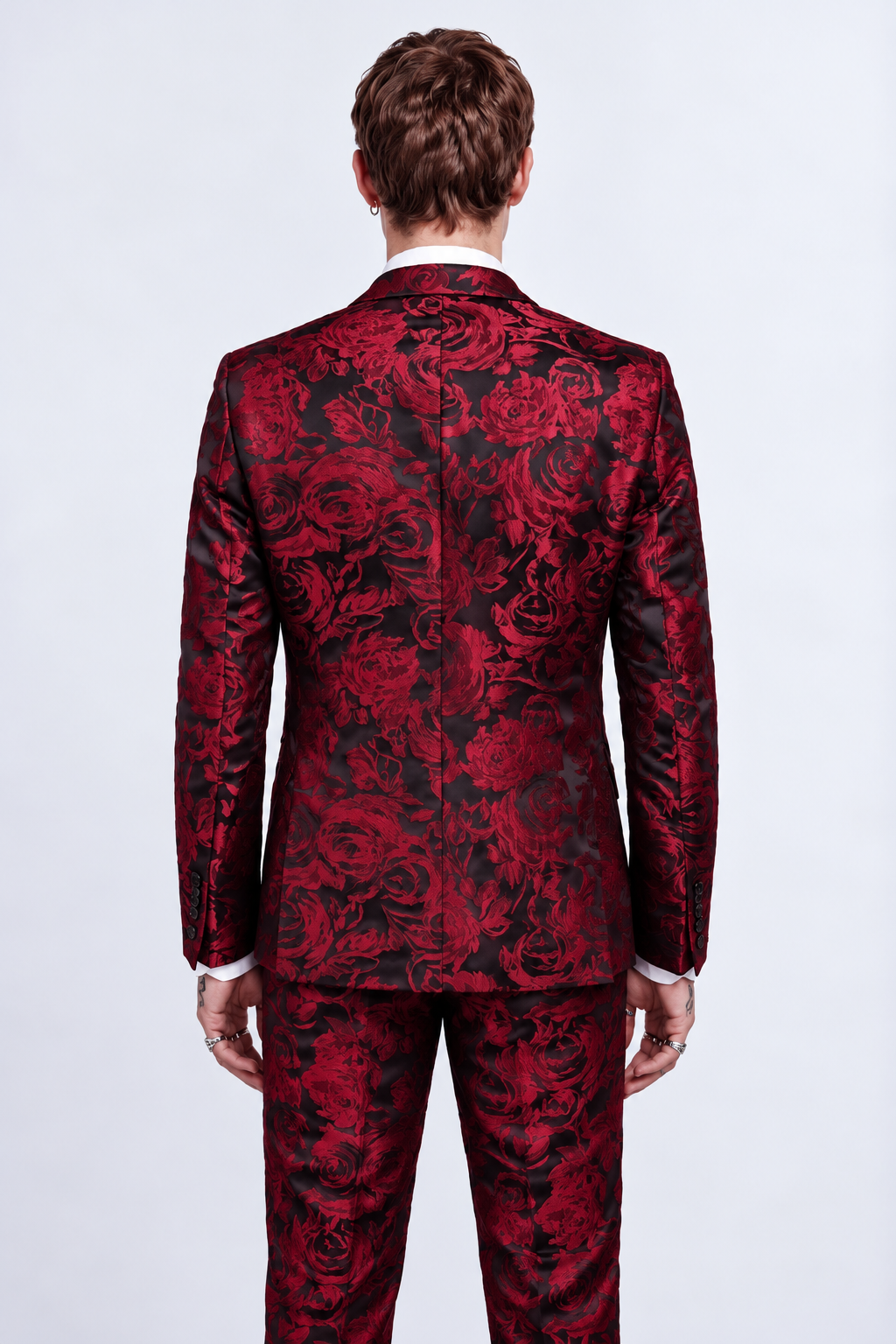 Red & Black Floral Jacquard Slim Fit 2 Piece Suit | Wedding & Prom | Twisted Tailor's "Ersat"