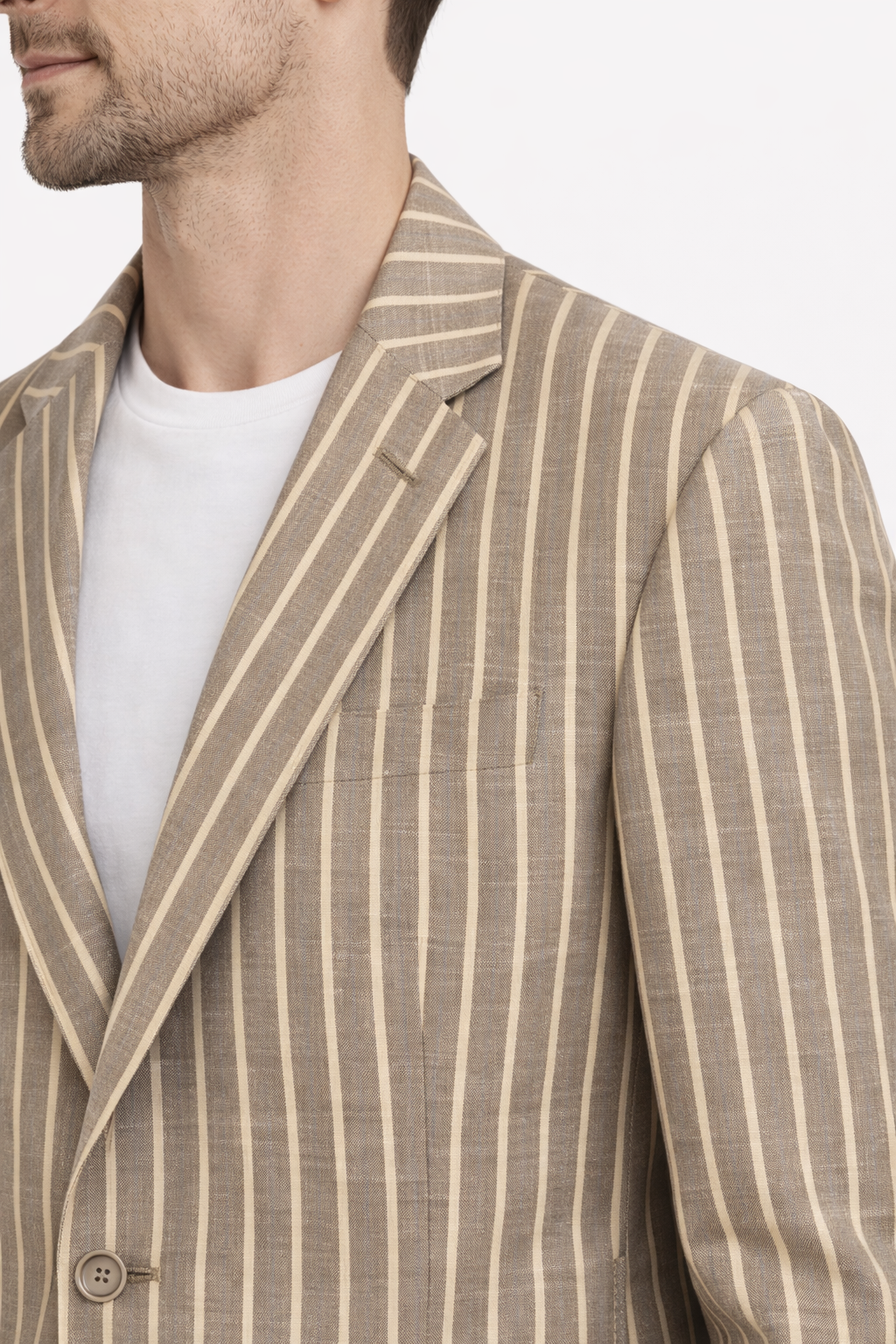 Taupe & Beige Linen Boating Jacket with subtle Blue Stripes | Wool Blend Blazer