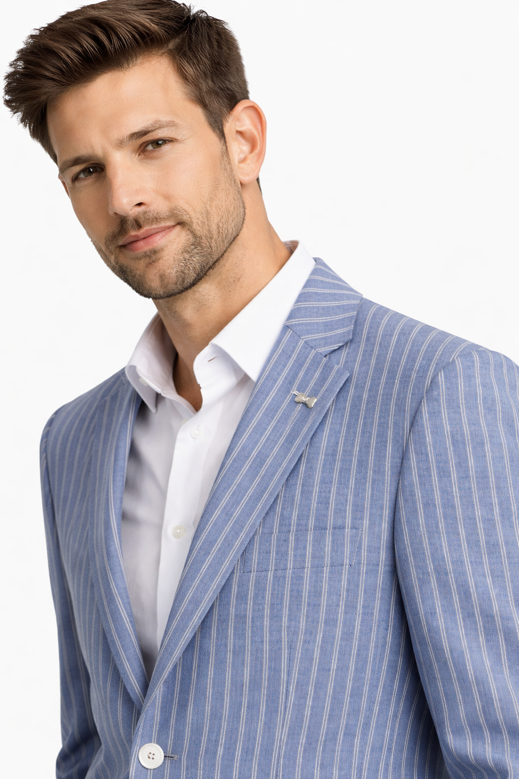 Light Blue & White Striped Boating Jacket | Wool Blend Blazer