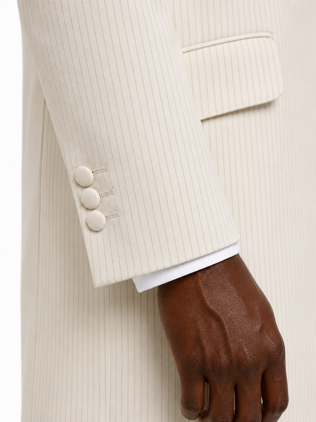 Ivory Cream Striped Prince Edward 3/4 Jacket | Long Wool Formal Blazer