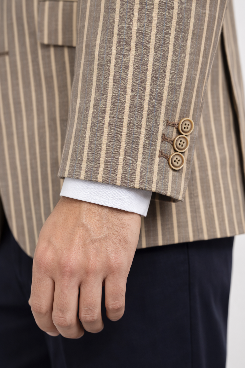 Taupe & Beige Linen Boating Jacket with subtle Blue Stripes | Wool Blend Blazer