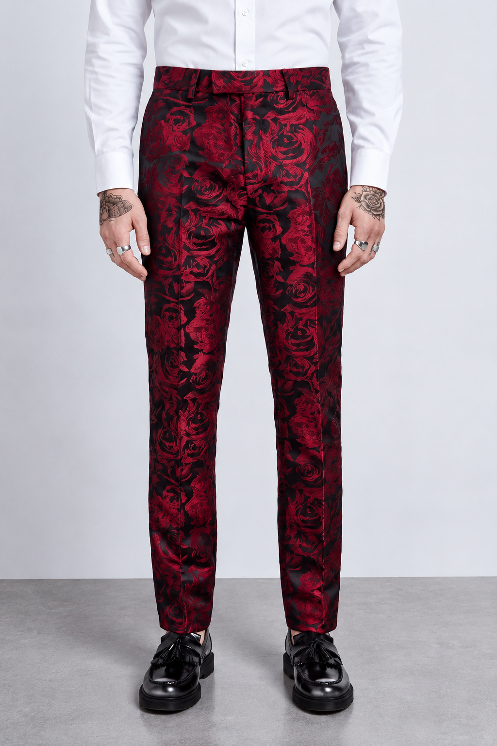 Red & Black Floral Jacquard Slim Fit 2 Piece Suit | Wedding & Prom | Twisted Tailor's "Ersat"