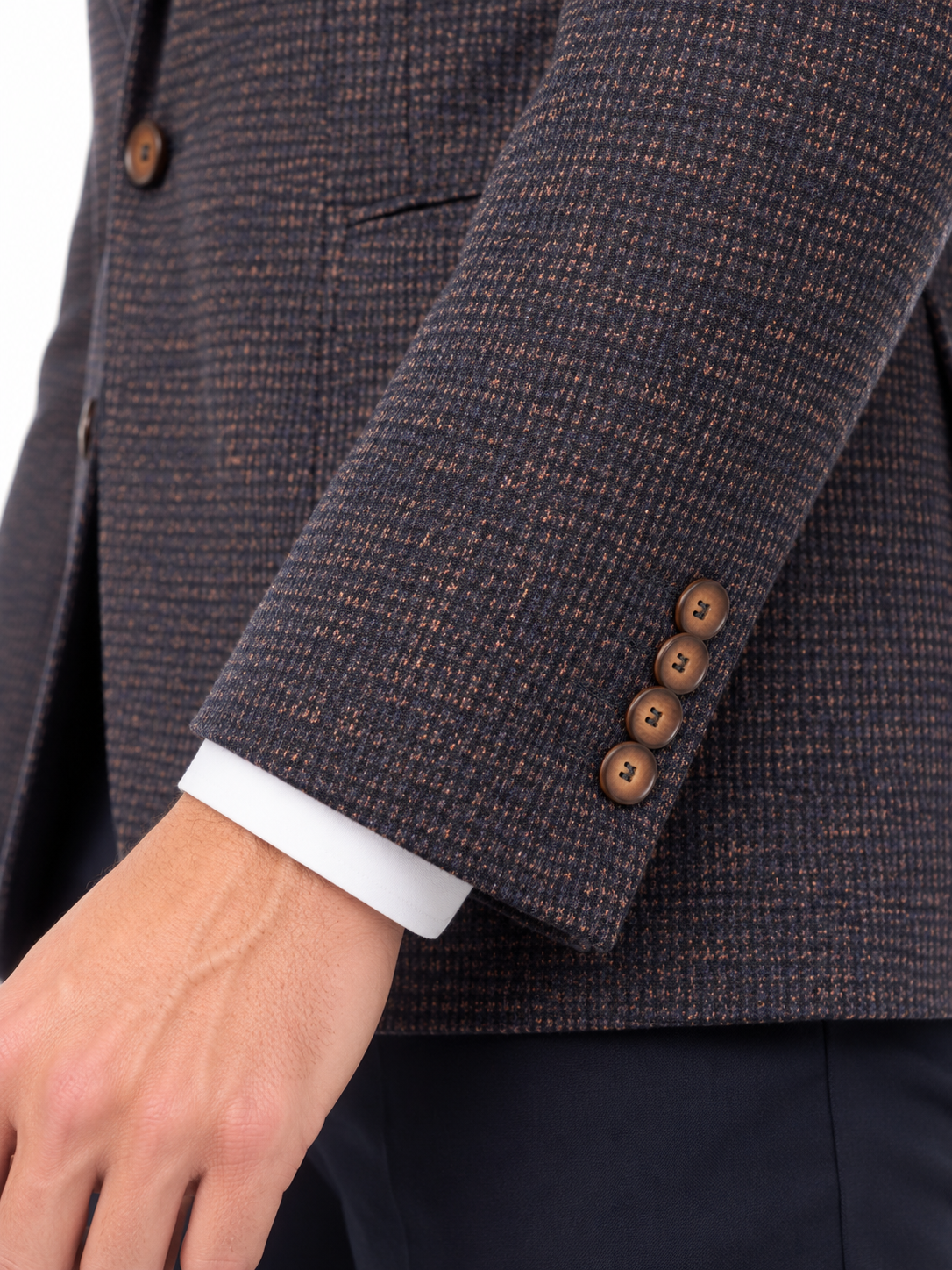 Navy Rust Textured Wool & Cotton Jacket | Tailored Fit Smart Blazer | Haley Tobacco