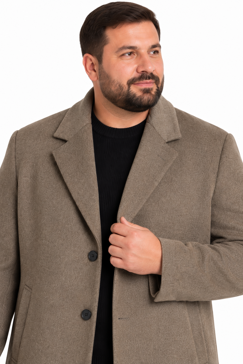 River Island Beige Wool Knee Length Formal Overcoat | Big & Tall | 4XL & 5XL