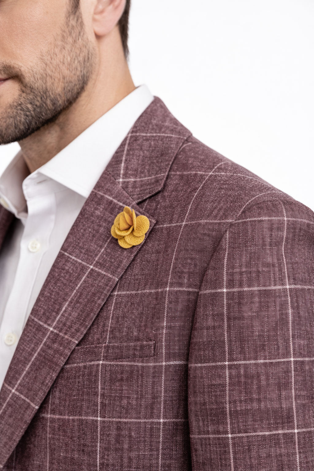 Dusty Plum Muted Burgundy Check Jacket | Linen Blend Blazer