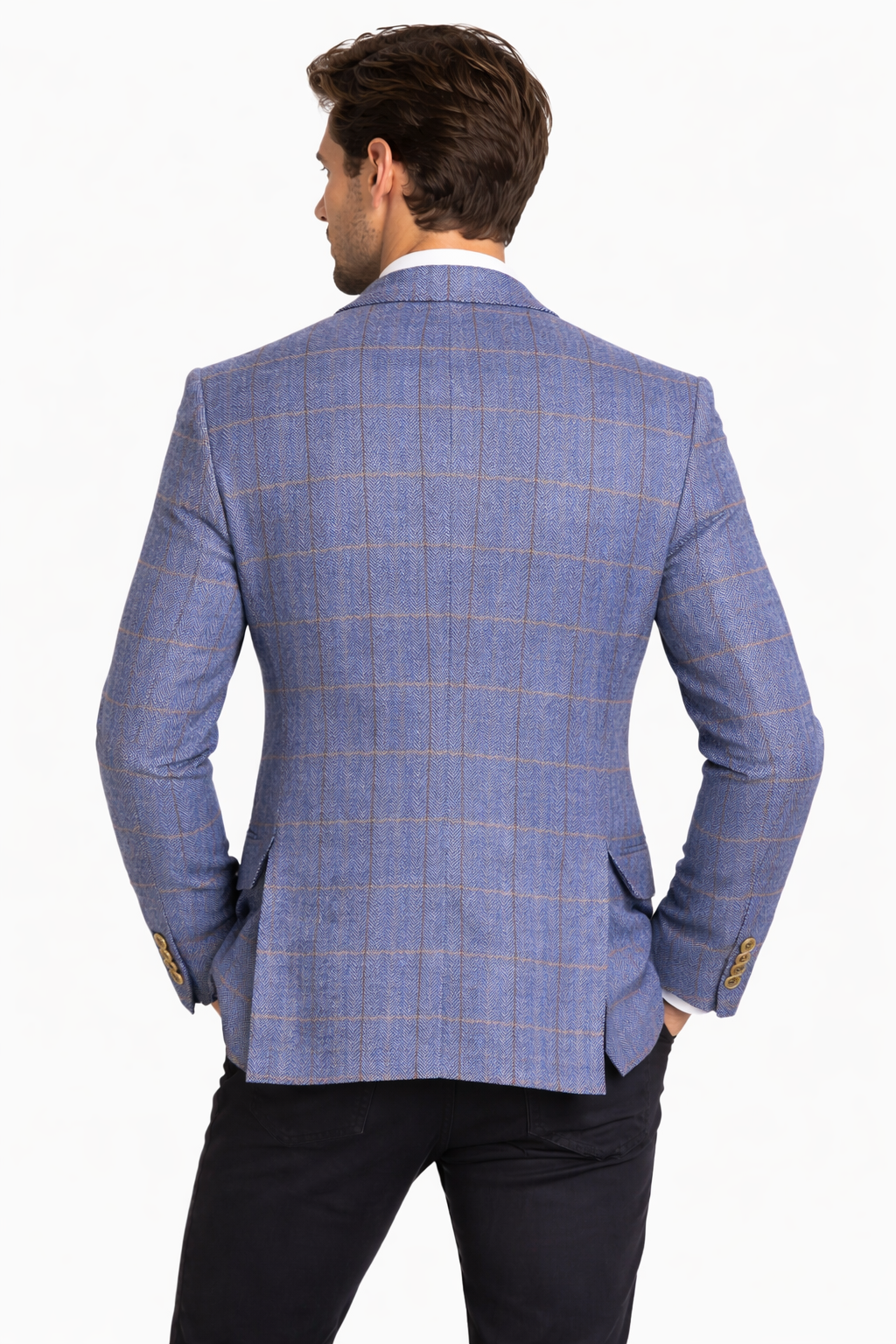Light Blue Herringbone Check Jacket | Wool Blend Blazer