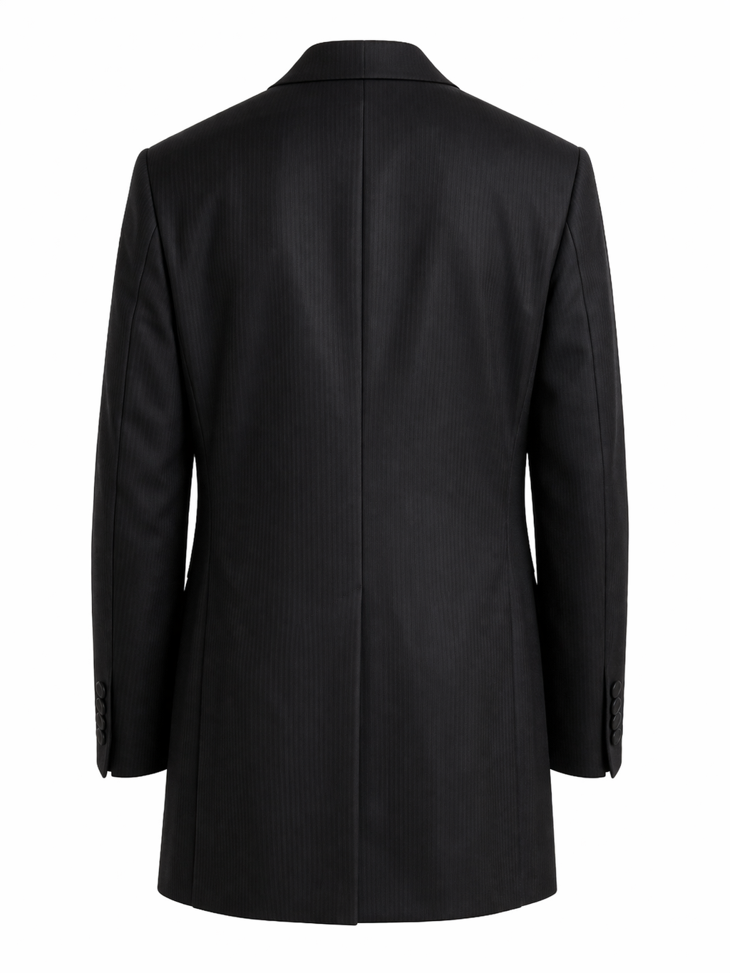 Black Self Stripe Wool Jacket | Longer Line Stripe Blazer