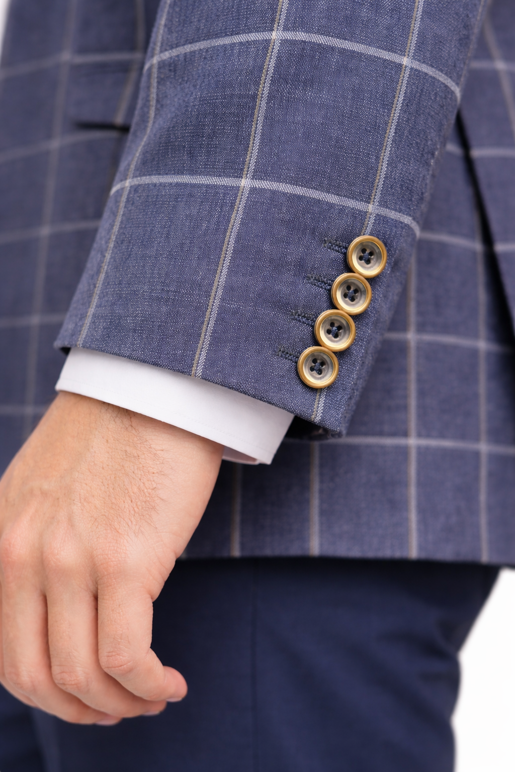 Denim Blue Cotton & Linen Check Jacket | Casual Blazer