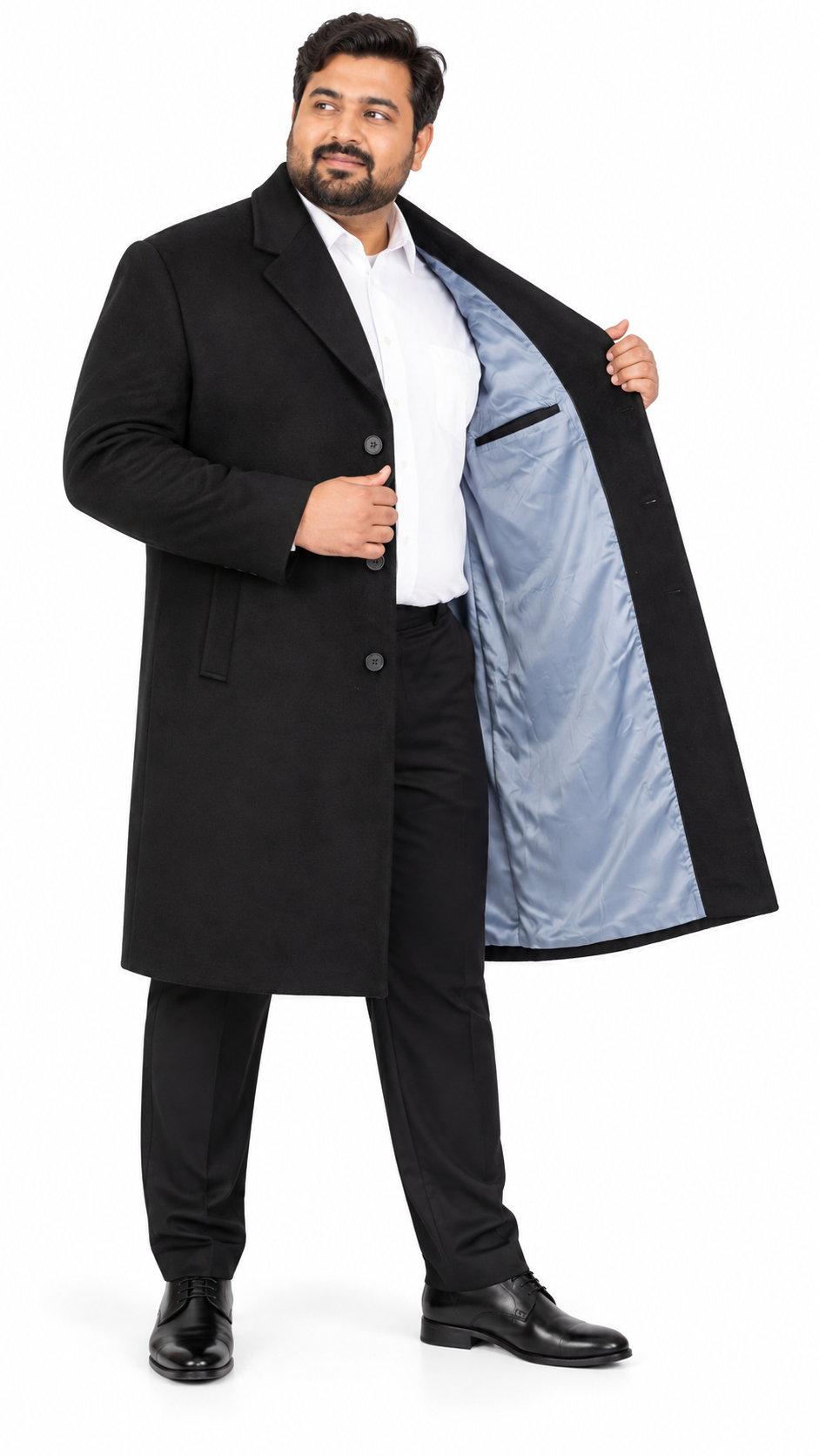 River Island Black Wool Knee Length Formal Overcoat | Big & Tall | 5XL fits 54" - 58" Chest