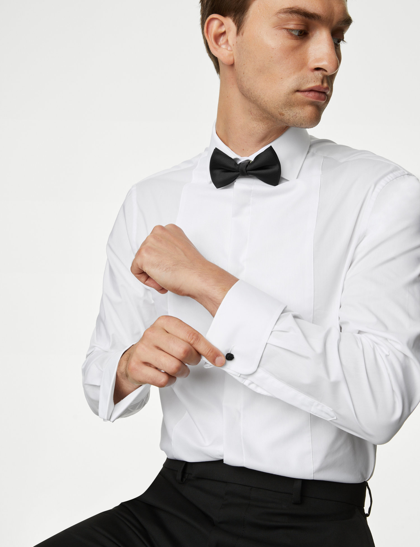 White Pleated Dress Shirt with Bow Tie