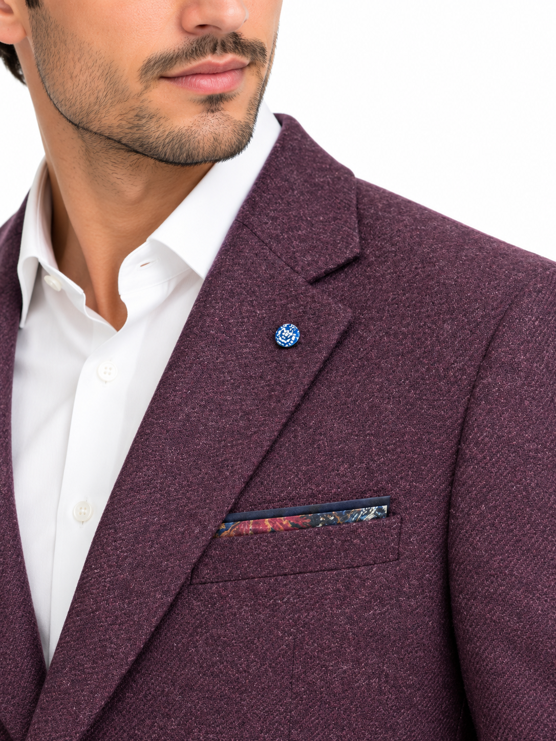 Purple Plum Tweed Textured Wool Blazer Jacket | Comfort Fit, Single-Breasted | Danny Bordo