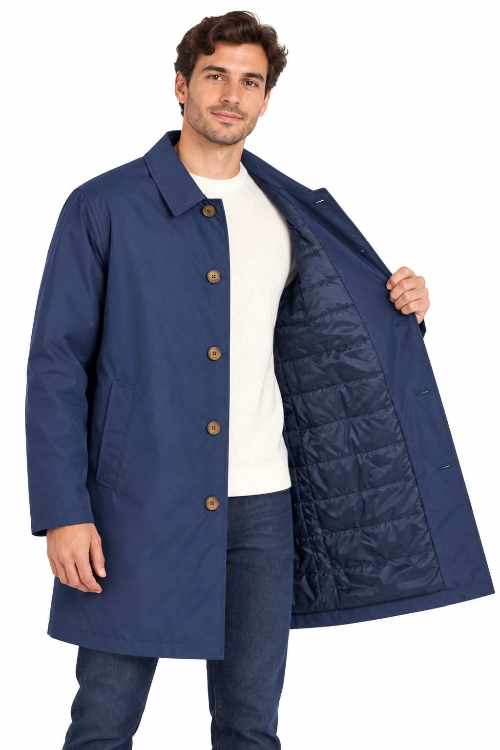 Navy Blue Single Breasted Formal Raincoat | Fully Lined