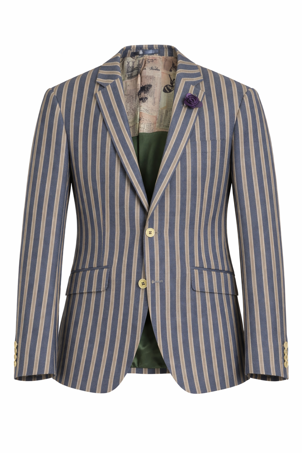 Blue & Beige Striped Boating Jacket | Wool Blend Blazer