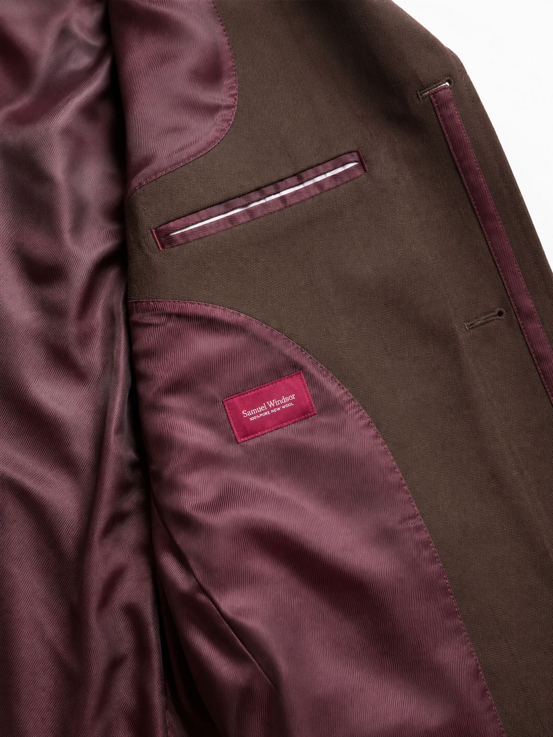 Samuel Windsor Chocolate Brown 100% Wool Formal Overcoat | Velvet Collar