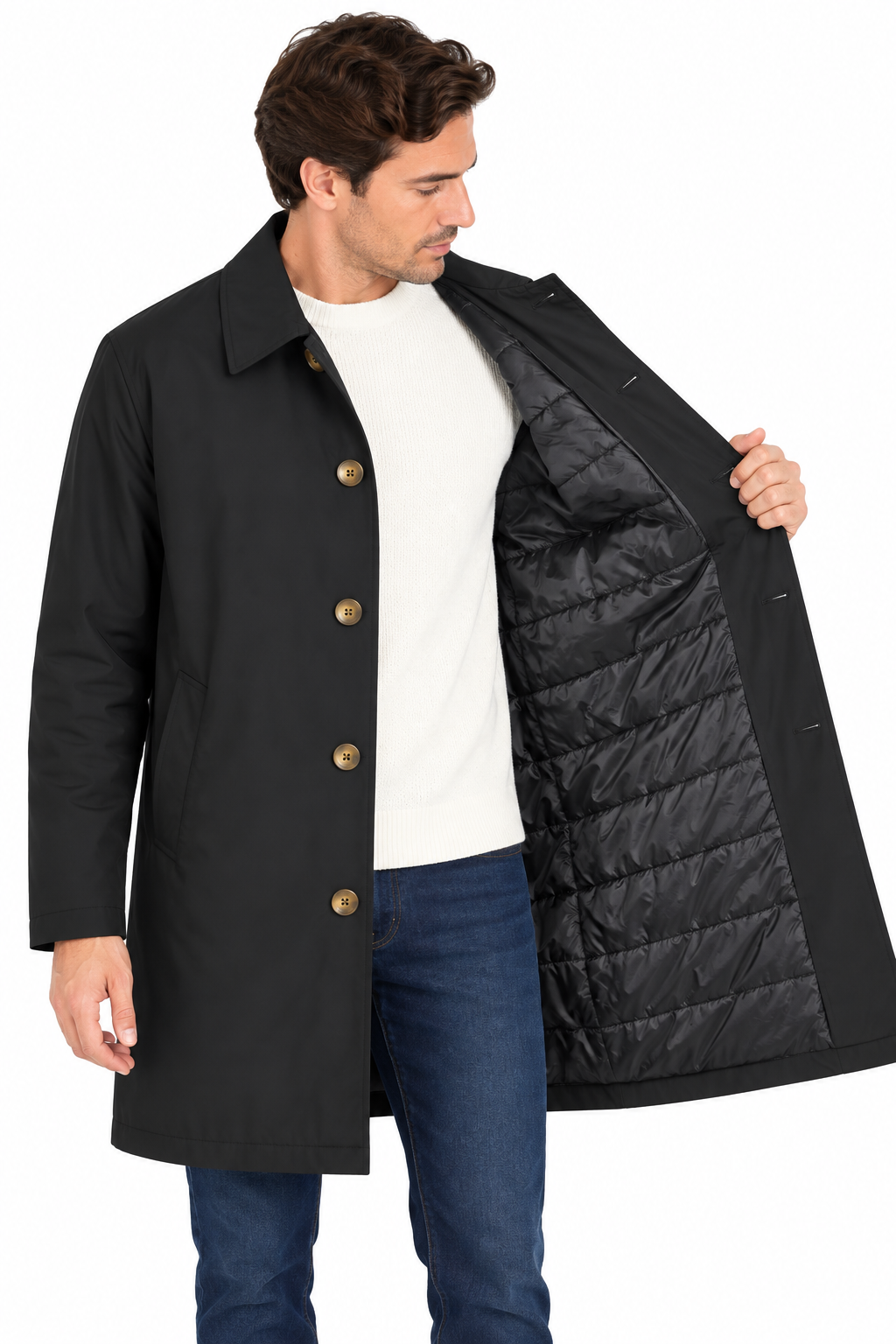 Black Single Breasted Formal Raincoat | Fully Lined