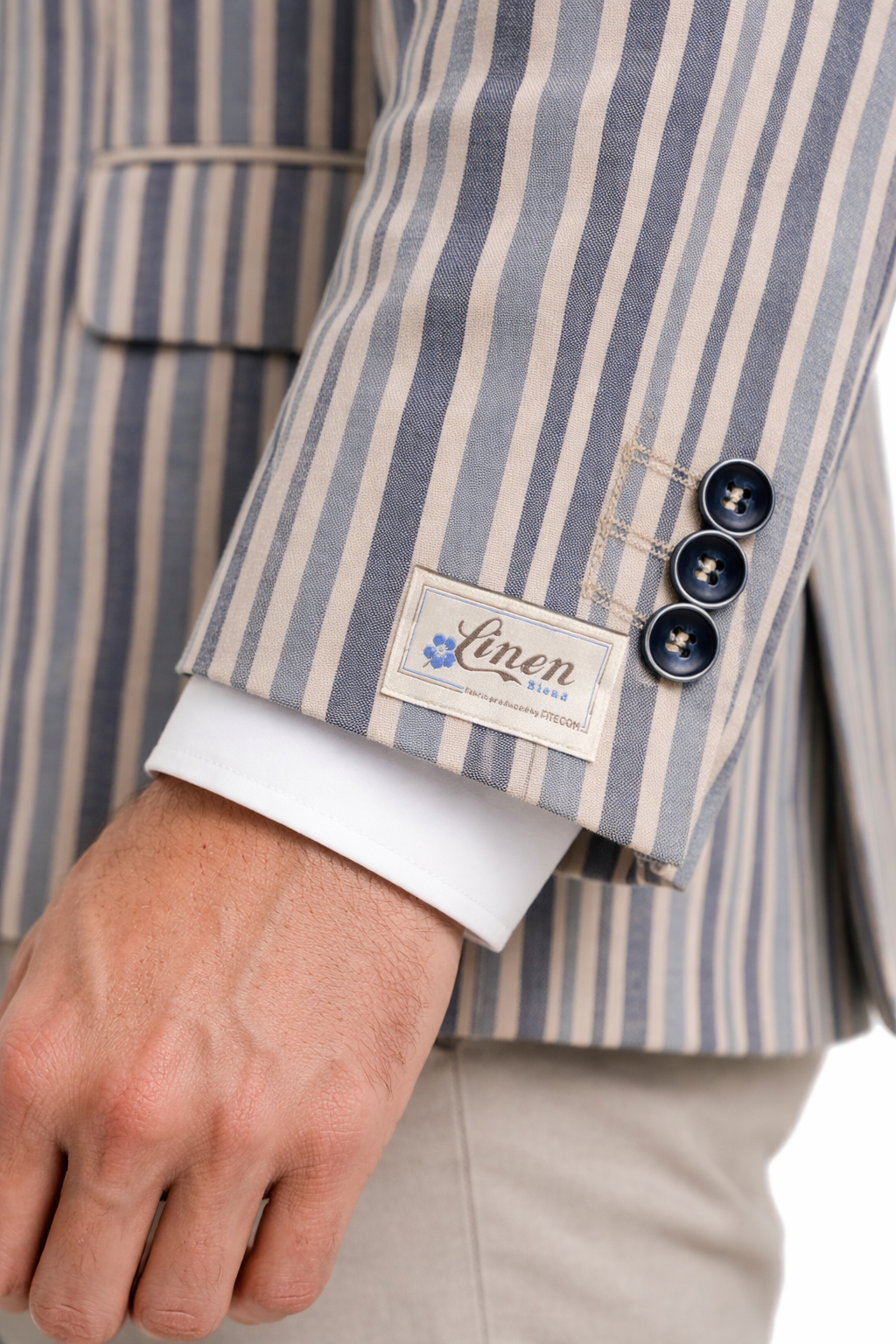 Light Blue 2 Button Striped Boating Jacket | Linen & Wool Blazer