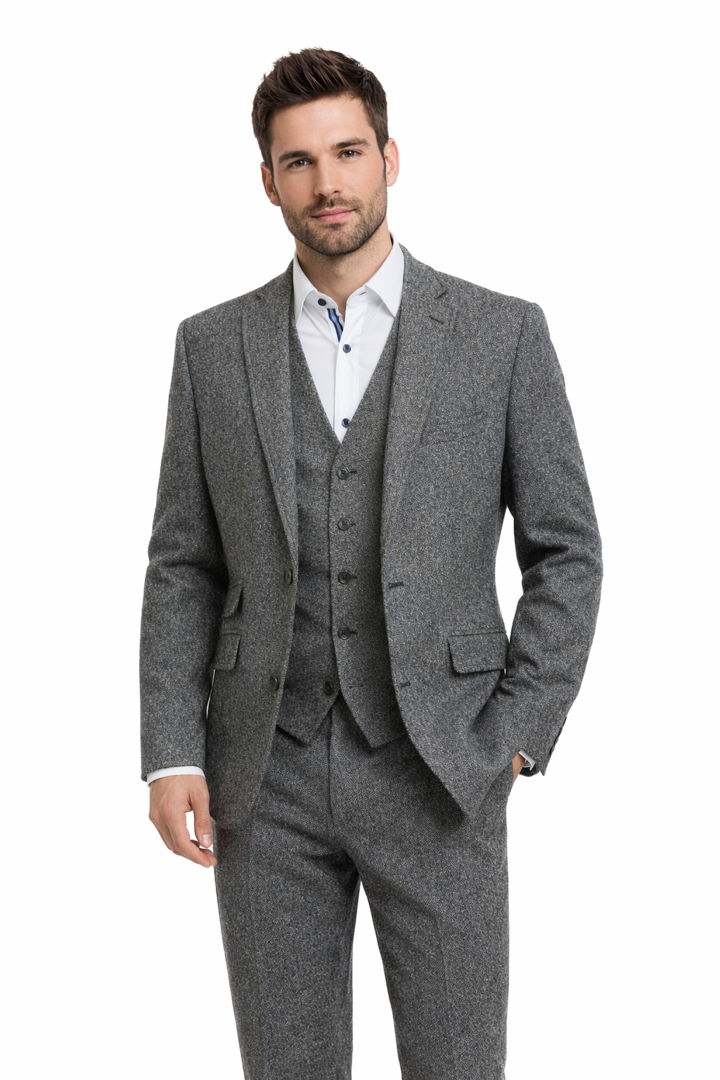 Grey Tweed 3 Piece Suit | Donegal Wool | Jacket, Trouser & Waistcoat