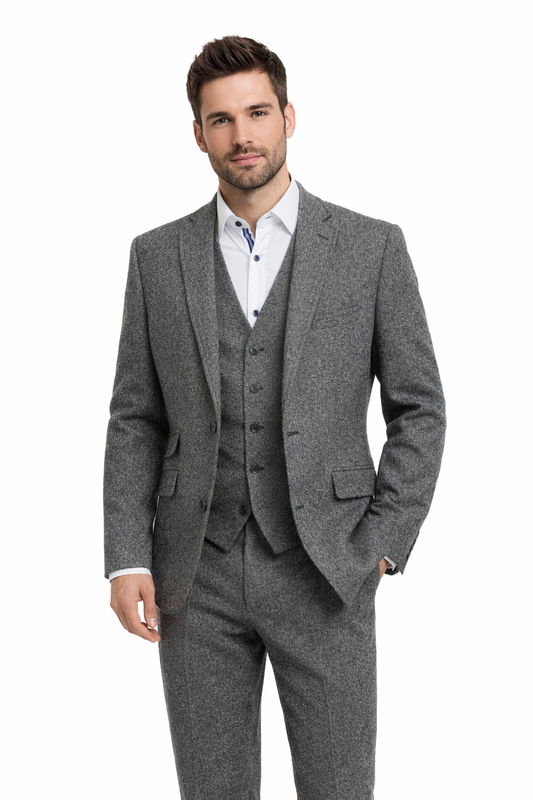 Grey Tweed 3 Piece Suit | Donegal Wool | Jacket, Trouser & Waistcoat