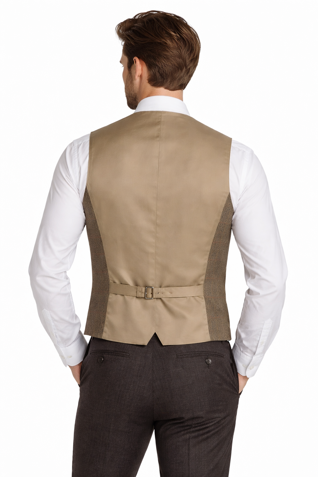 Brown Herringbone Tweed Check Waistcoat | "Anthony" Wool Vest