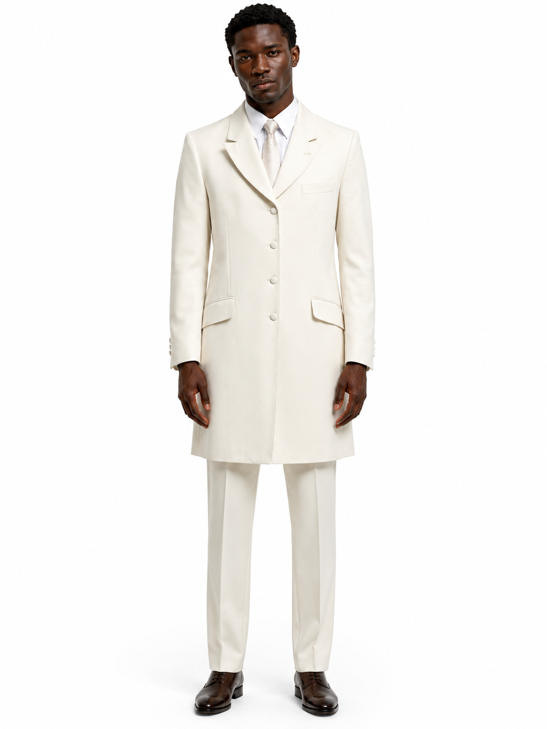 Ivory Cream Prince Edward 3/4 Jacket | Long Wool Formal Blazer