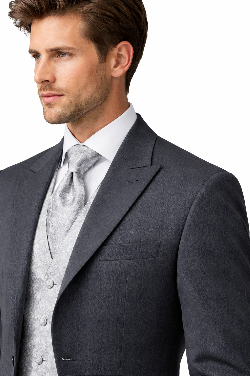 Grey Herringbone Lightweight Tailcoat Jacket | Masterhand Wool Tail