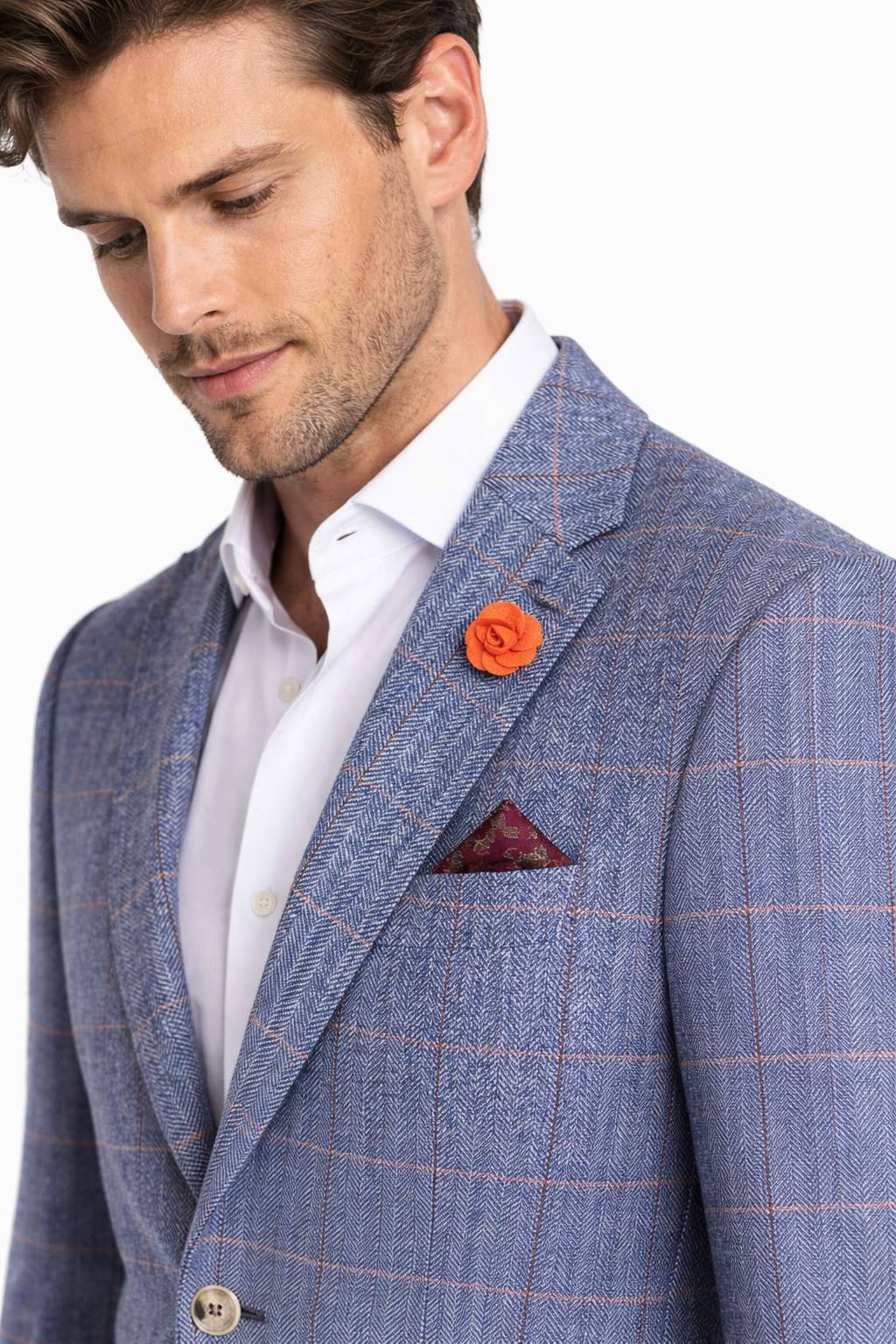 Light Blue Herringbone Check Jacket | Wool Blend Blazer
