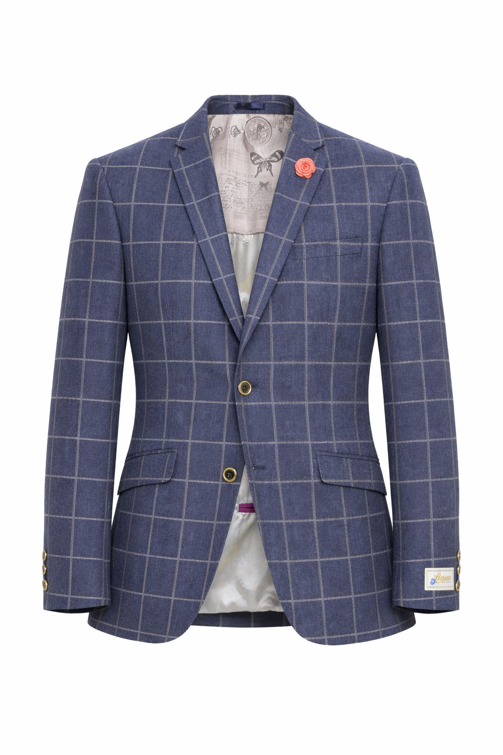 Denim Blue Cotton & Linen Check Jacket | Casual Blazer