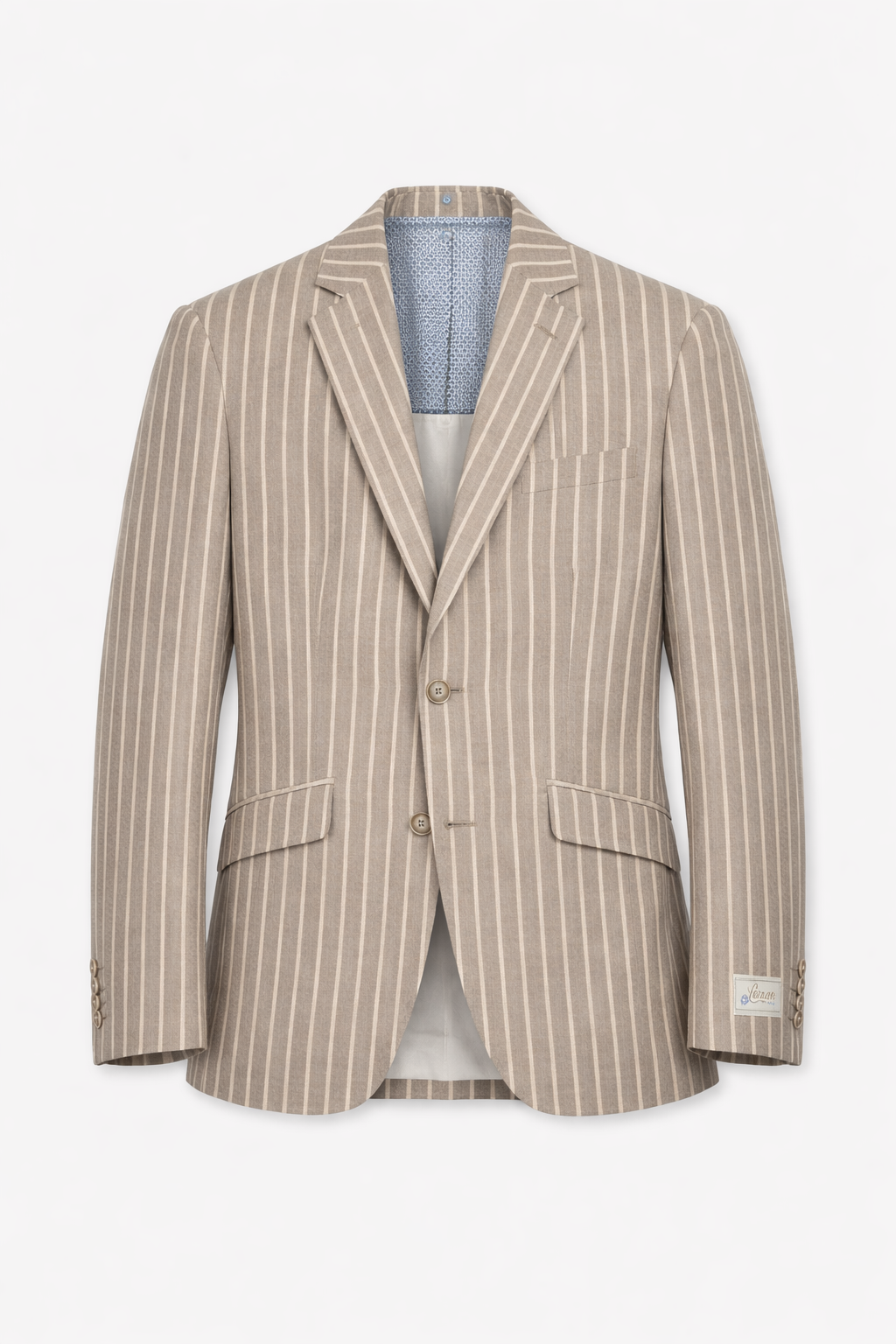 Taupe & Beige Linen Boating Jacket with subtle Blue Stripes | Wool Blend Blazer