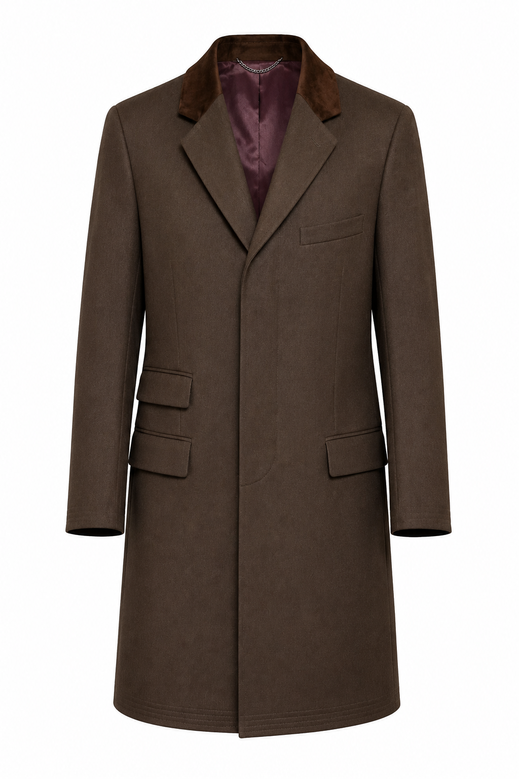 Samuel Windsor Chocolate Brown 100% Wool Formal Overcoat | Velvet Collar