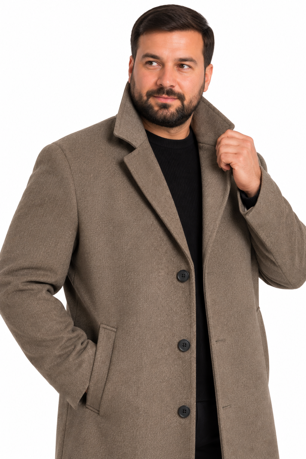 River Island Beige Wool Knee Length Formal Overcoat | Big & Tall | 4XL & 5XL