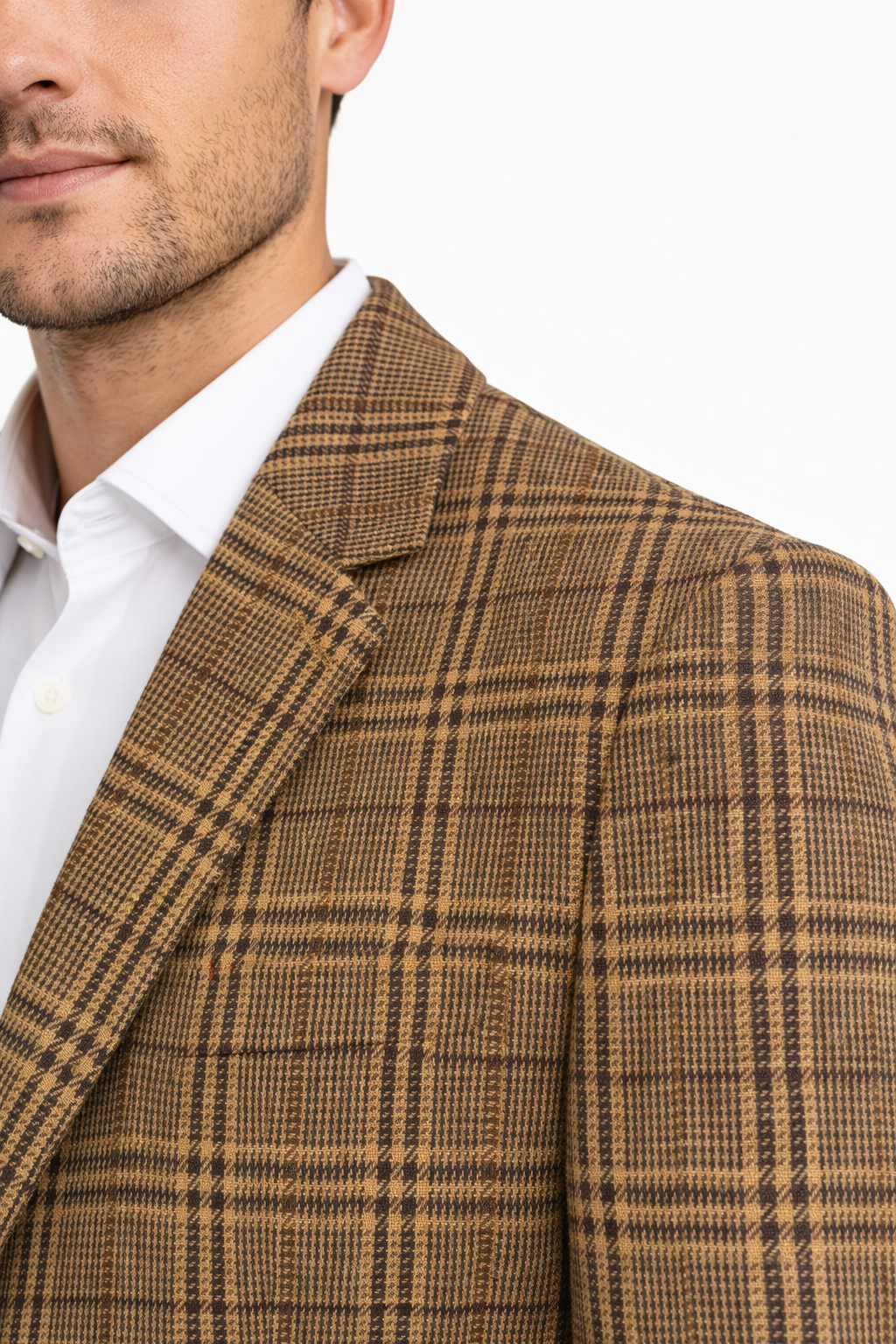 Camel Brown Tweed Check Jacket | Wool Blend Blazer