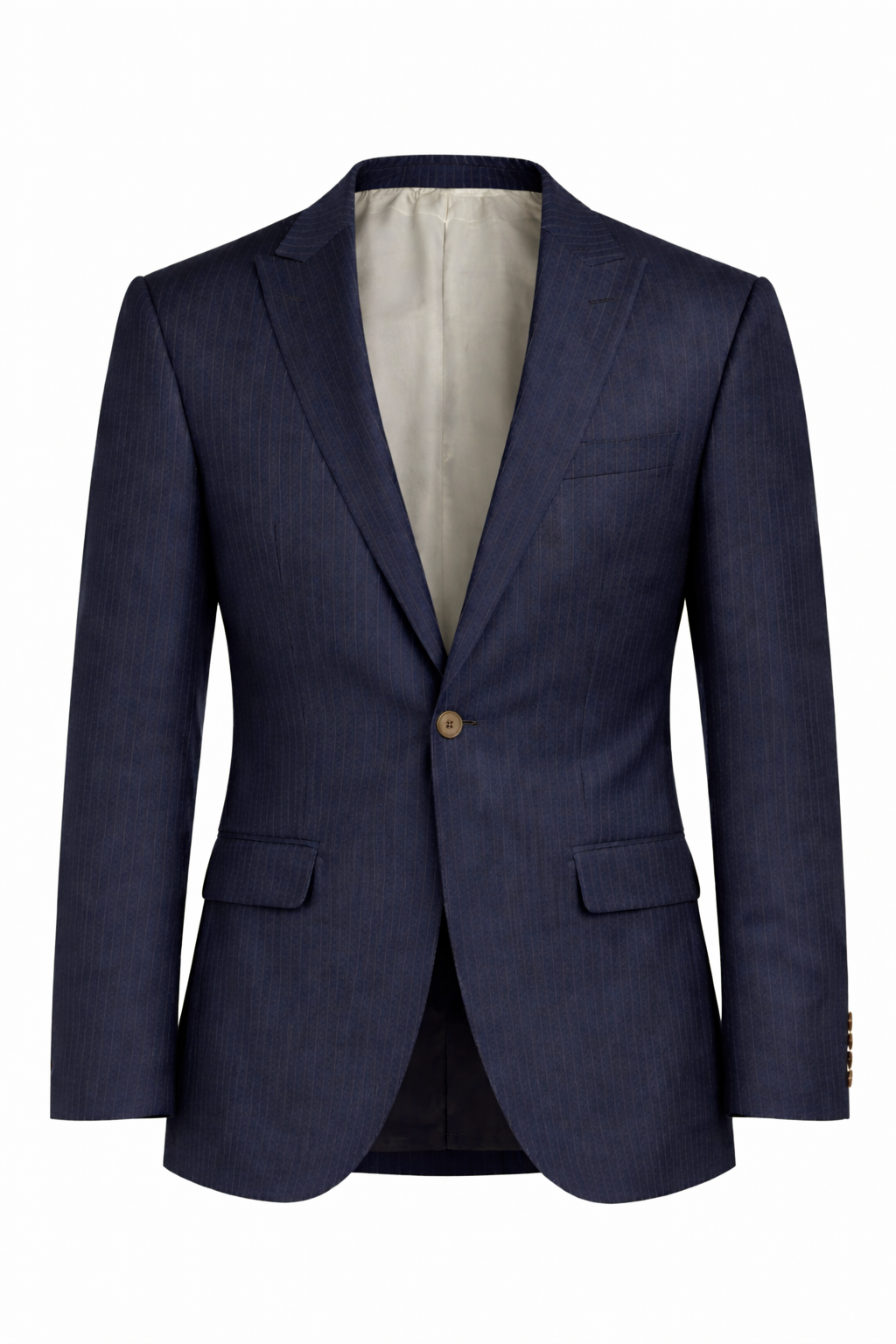 Navy Blue Pinstripe Suit Jacket | Wool Blend Peak Lapel Blazer