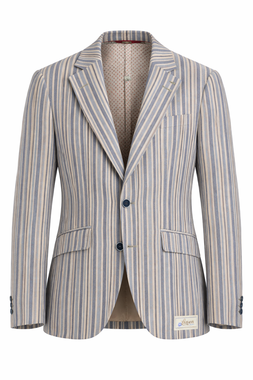 Light Blue 2 Button Striped Boating Jacket | Linen & Wool Blazer