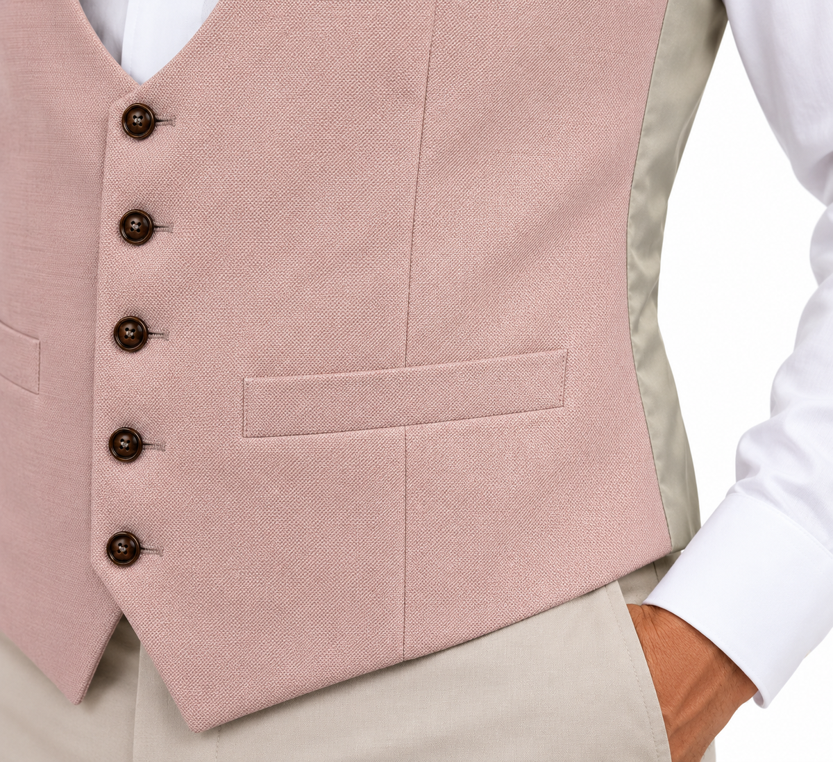 Antique Rogue Men’s Dusty Rose Pink Tailored Wedding Scoop Waistcoat