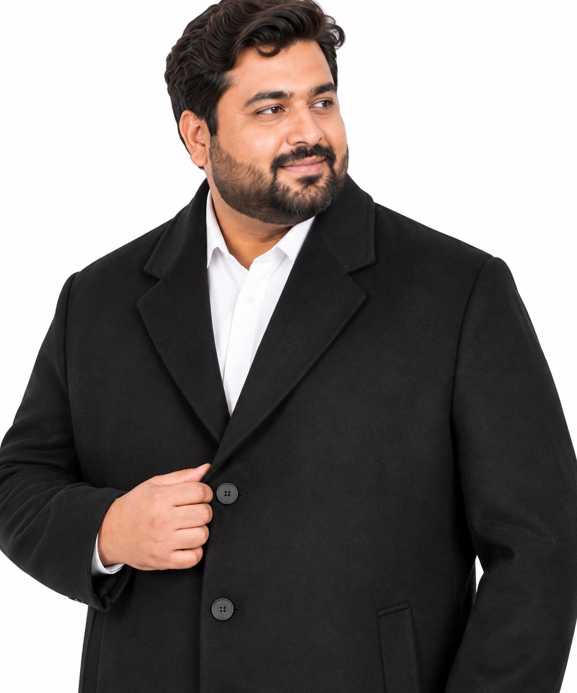 River Island Black Wool Knee Length Formal Overcoat | Big & Tall | 5XL fits 54" - 58" Chest
