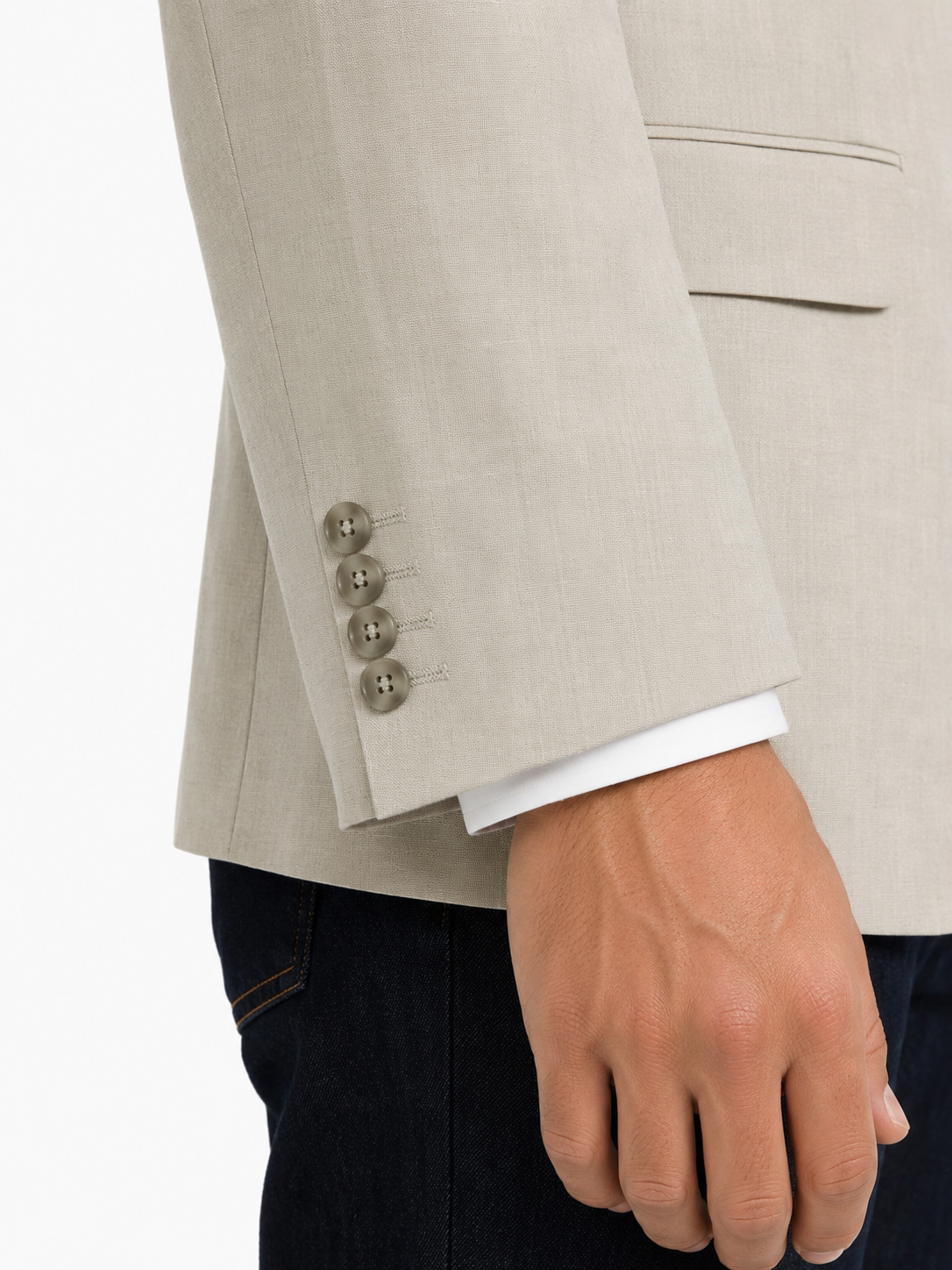 Alexandre Tailored Fit Stone Linen Jacket | Peak Lapel, Half Lined
