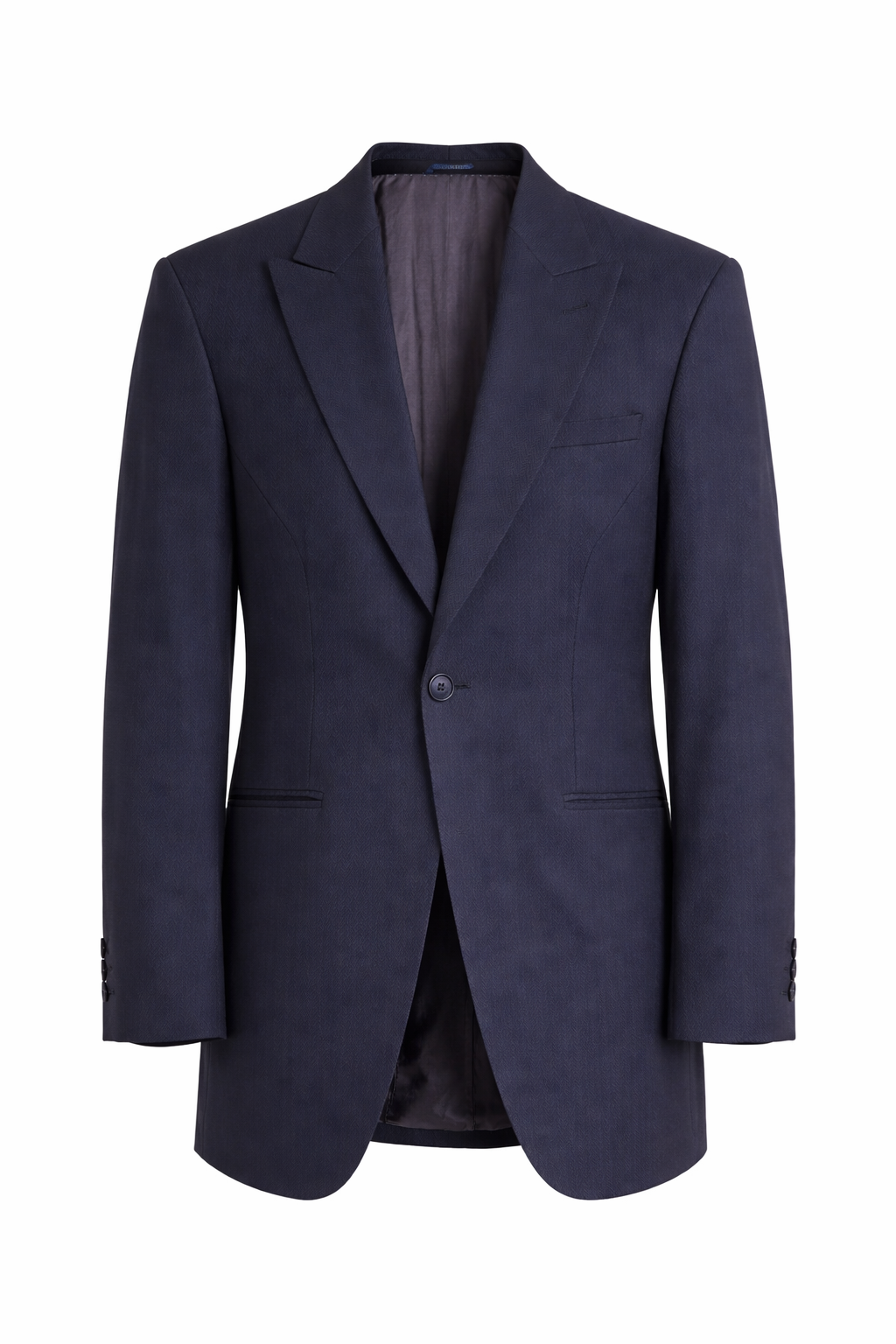 Navy Blue Herringbone Suit Jacket 100% Wool | Longer Line Blazer