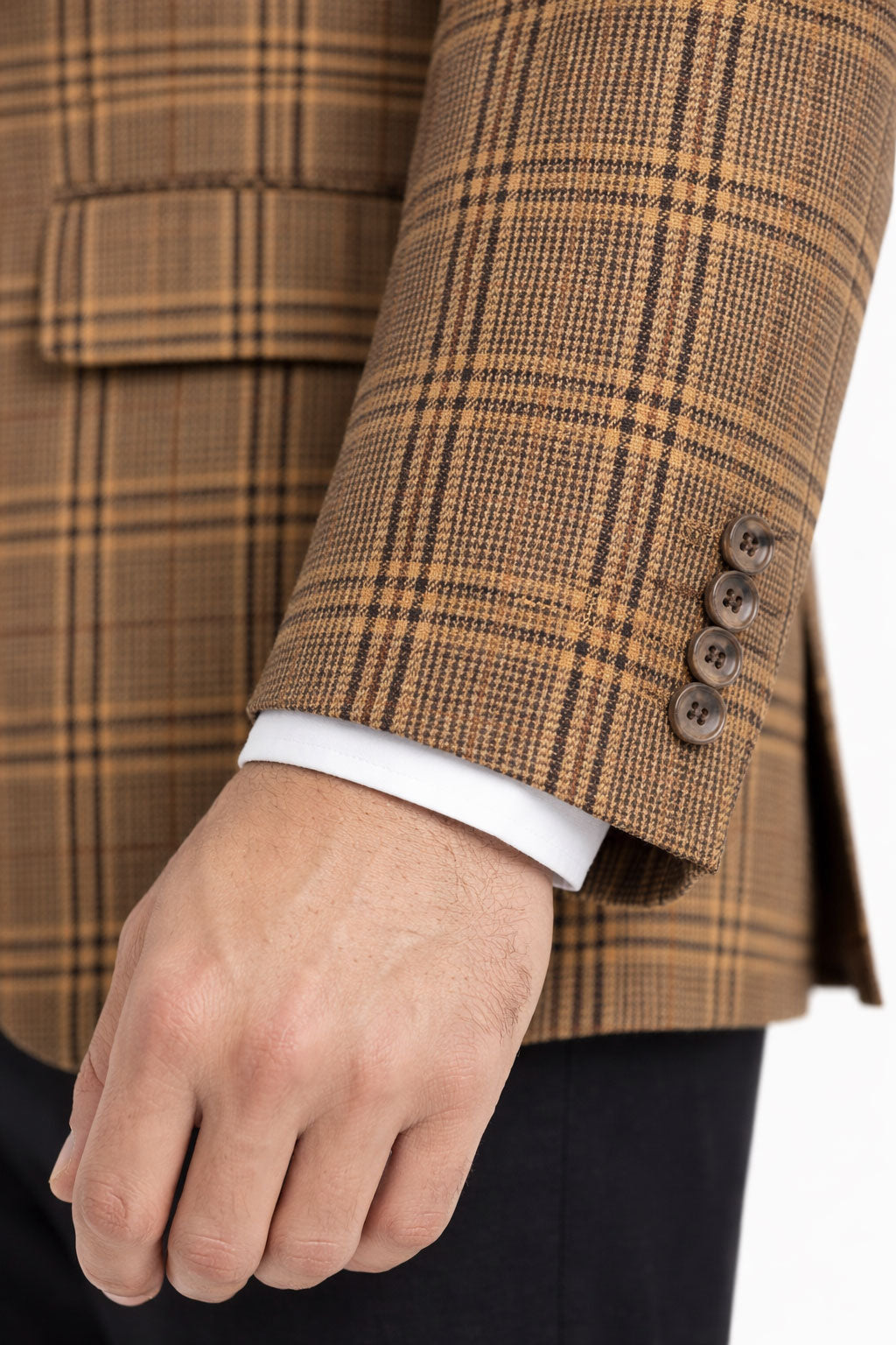 Camel Brown Tweed Check Jacket | Wool Blend Blazer