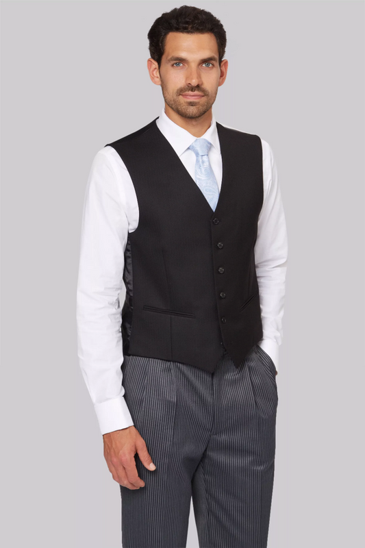 Black Herringbone Wool Waistcoat | Pre-Loved "Ex-Hire"