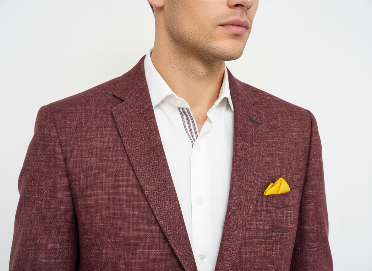Burgundy Basket Weave Jacket | Wool & Linen Blend Blazer