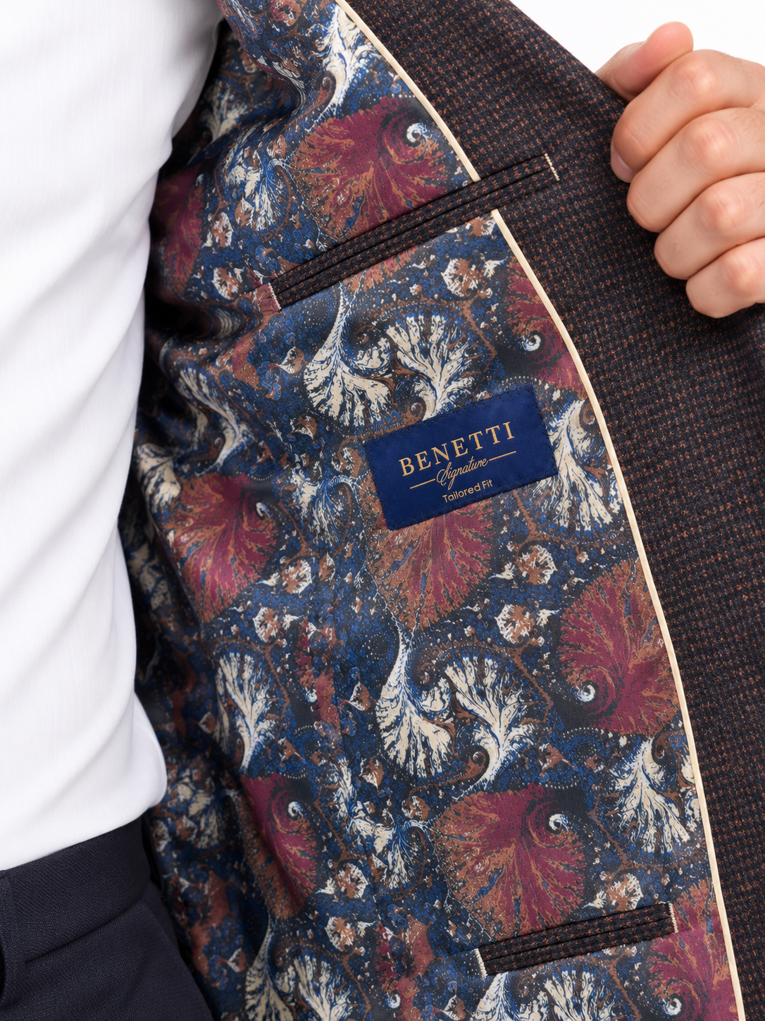 Navy Rust Textured Wool & Cotton Jacket | Tailored Fit Smart Blazer | Haley Tobacco