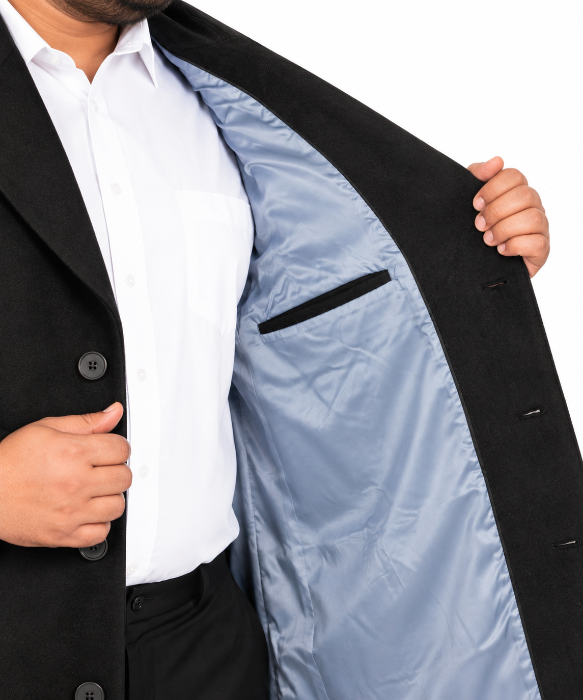 River Island Black Wool Knee Length Formal Overcoat | Big & Tall | 5XL fits 54" - 58" Chest
