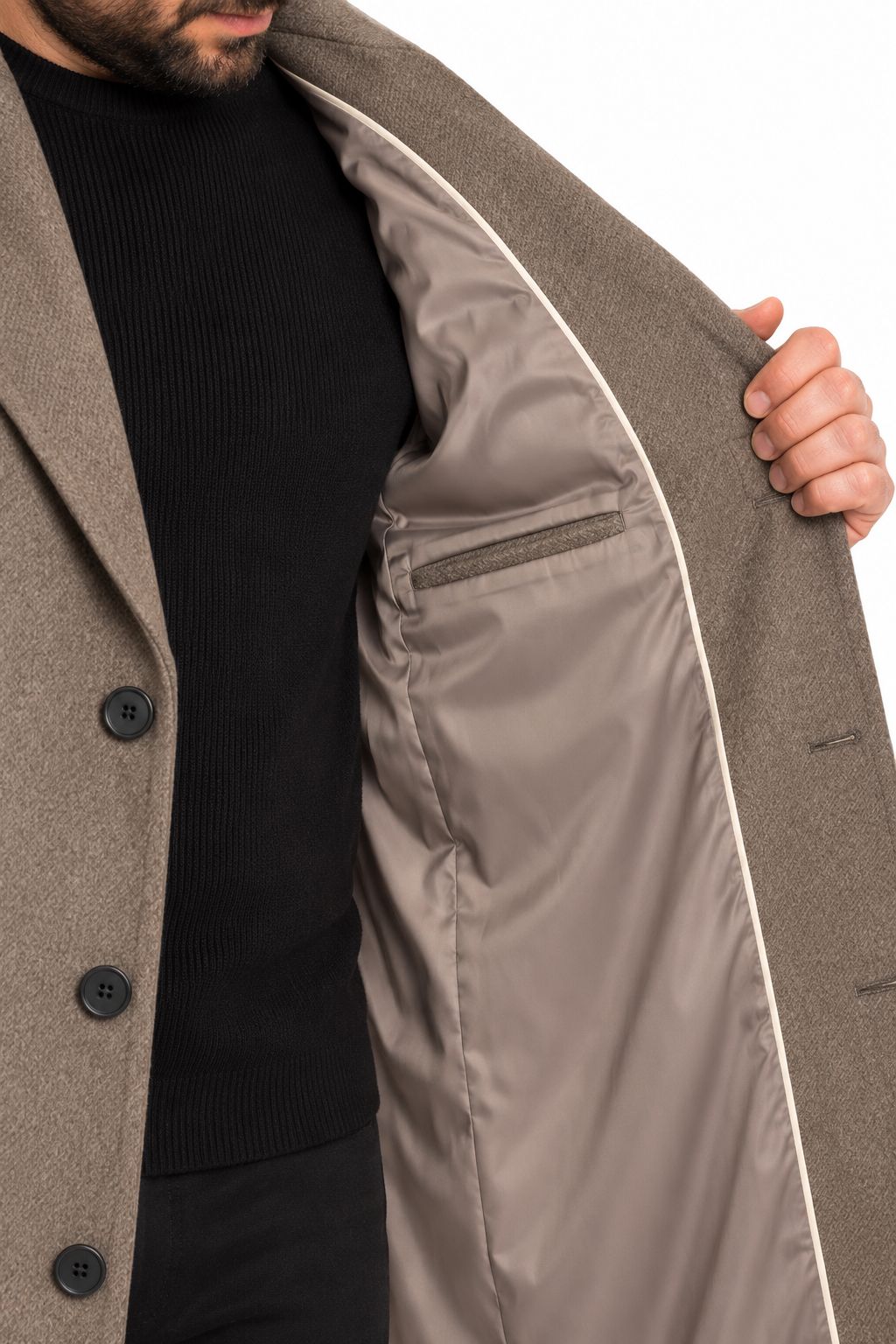 River Island Beige Wool Knee Length Formal Overcoat | Big & Tall | 4XL & 5XL