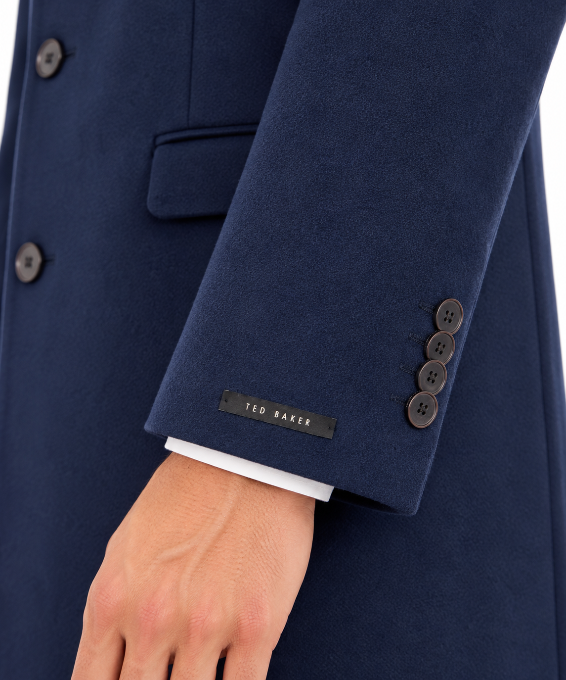 Ted Baker Navy Blue Wool Overcoat | Knee Length Long Winter Coat