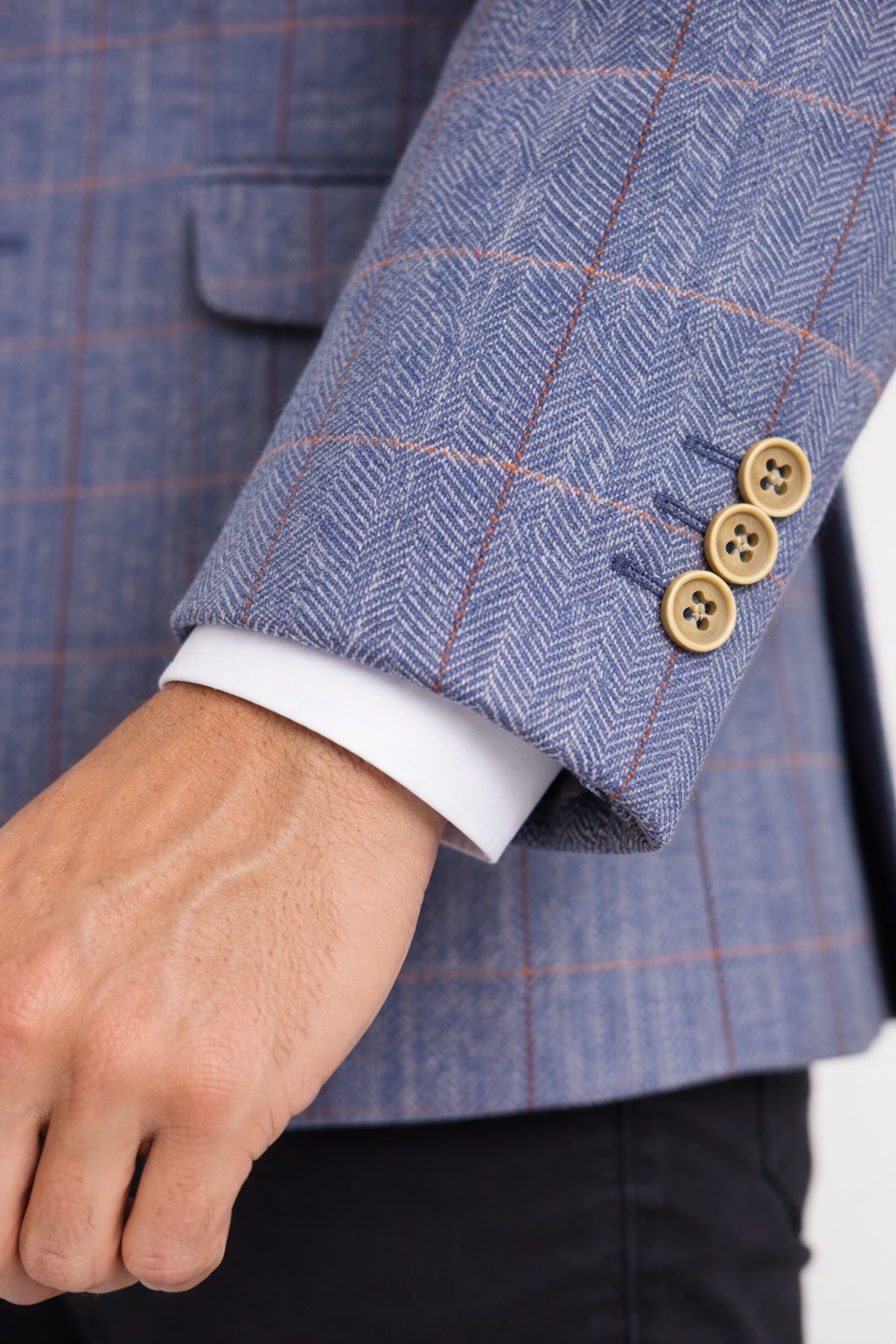 Light Blue Herringbone Check Jacket | Wool Blend Blazer