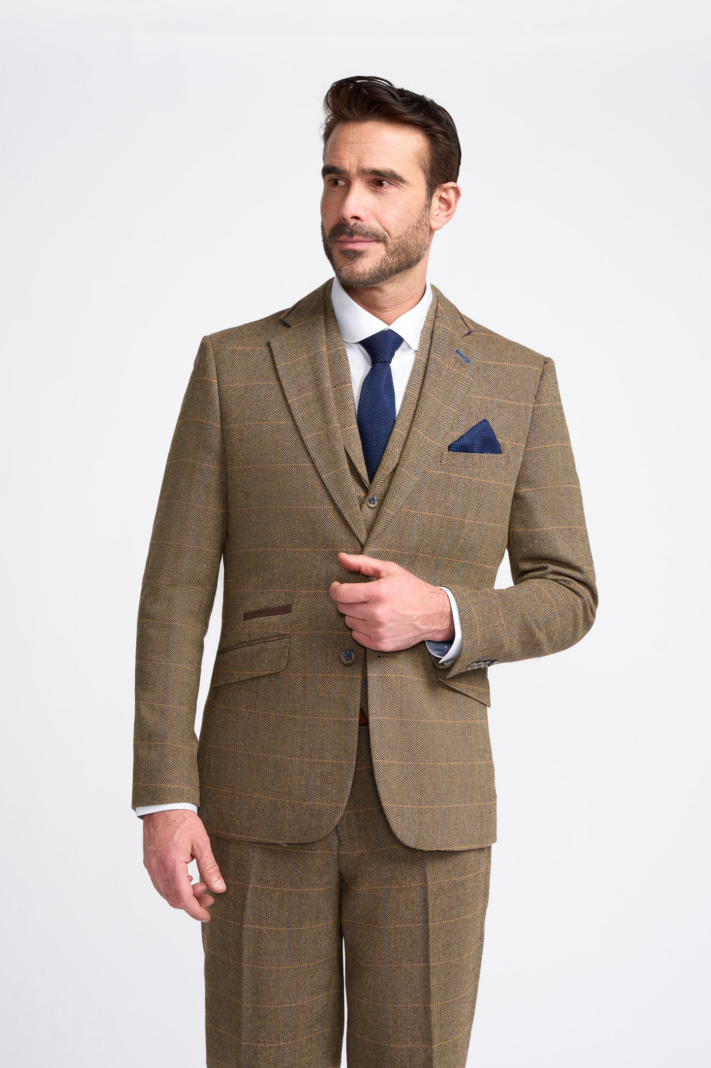 Cavani 3 Piece Tweed Suit | Albert Brown Herringbone | Wool Slim Fit