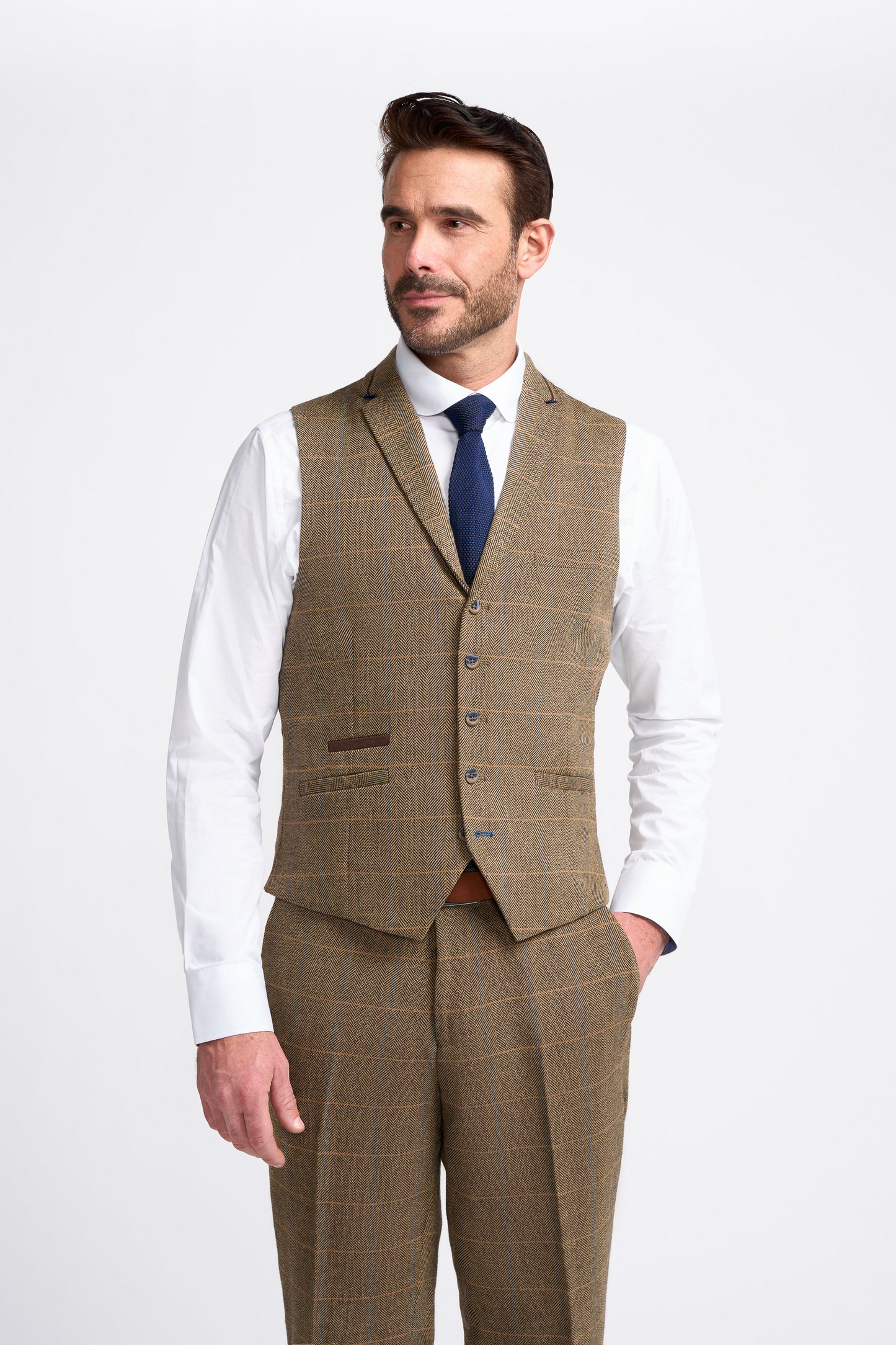 Cavani 3 Piece Tweed Suit | Albert Brown Herringbone | Wool Slim Fit