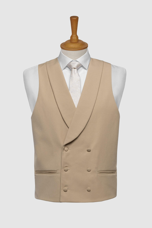 Beige Buff Double-Breasted Pure Wool Waistcoat | Royal Ascot Formal Waistcoat