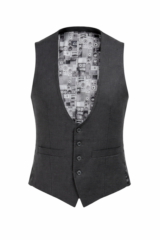 Ben Sherman Grey Low Scoop Waistcoat | 100% Wool | Slim Fit